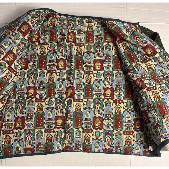 Green Wool Blend Holiday Cardigan W/ Snowman & Tree Appliques -  Large button - Picture 10 of 15